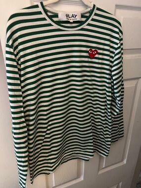 Comme des Garcons PLAY Green & White Striped Long-Sleeve Tee